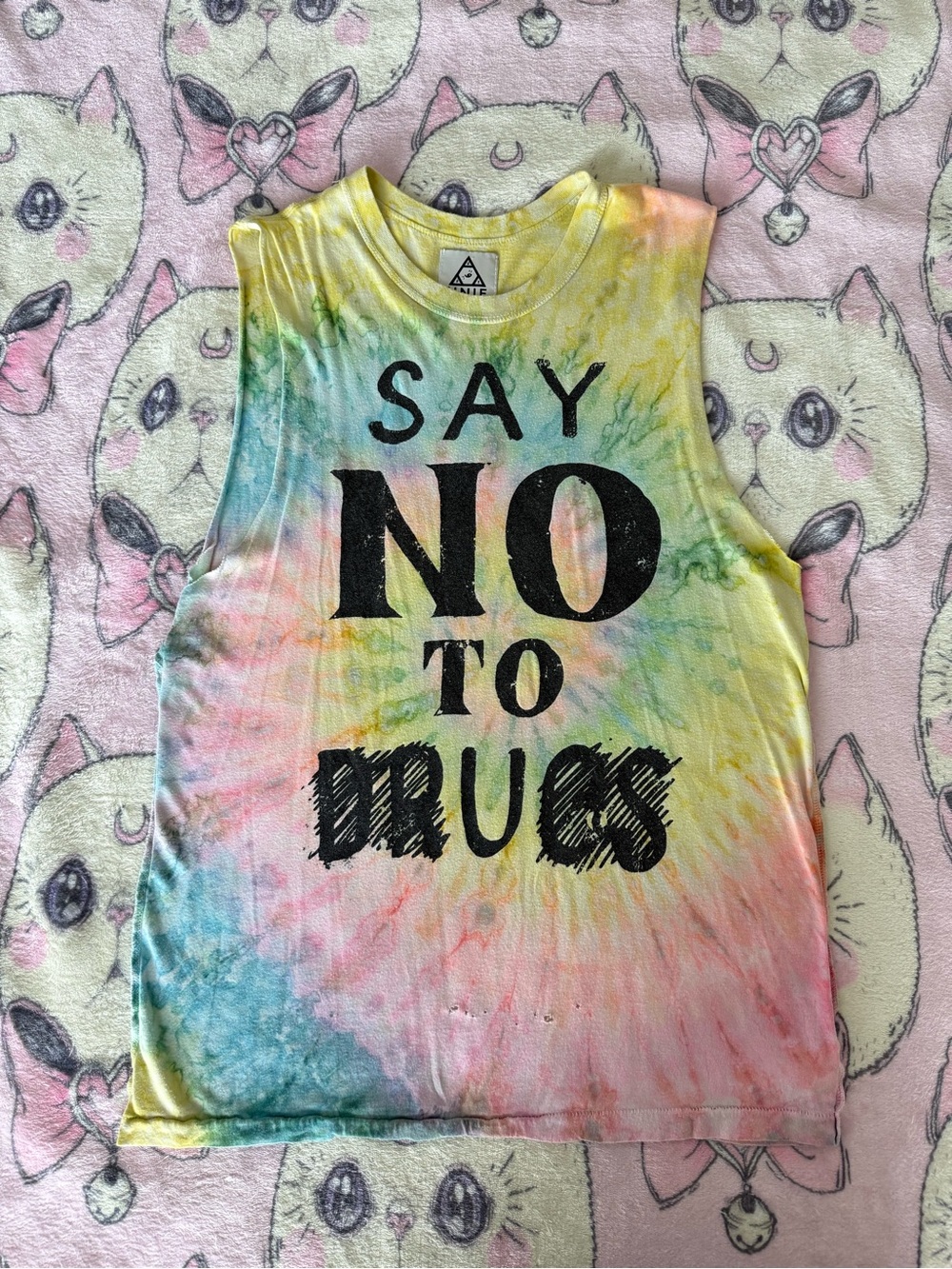 UNIF Say No To U Pastel Tie-Dye Graphic Tank Top